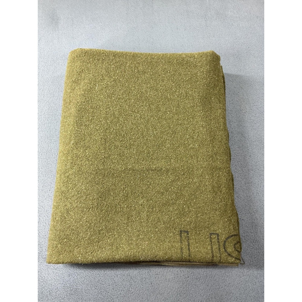 Vintage US Army Wool Blanket 65x78 Olive Drab Military US Stamped Heavy Vietnam